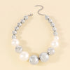 Korean Fashion Colored Pearl Ball Necklace for Women Exaggerated Tassel Hoop Earrings Hip Hop Street Clavicle Chain Jewelry Sets