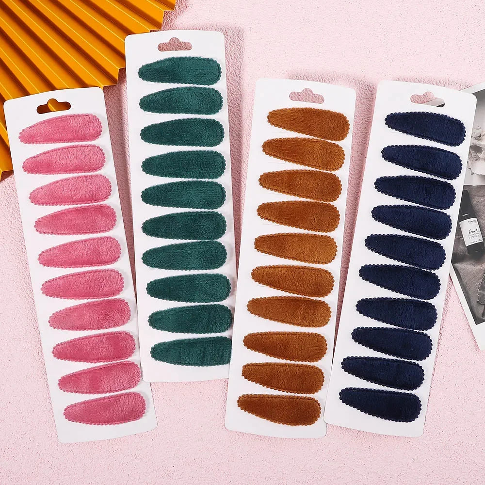 10Pcs/Set Cute Women Solid Plush Snap BB Clip for Girls Hairpin Barrettes Hair Clips Headwear Kids Hair Accessories Wholesale