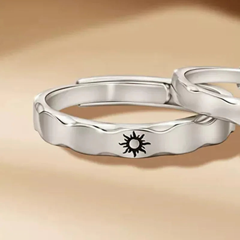 New Sun Moon Couple Rings Open Adjustable Ring Eachother Lover Rings Wedding Jewlery Ring Friends Gift Fit for Most Women Men