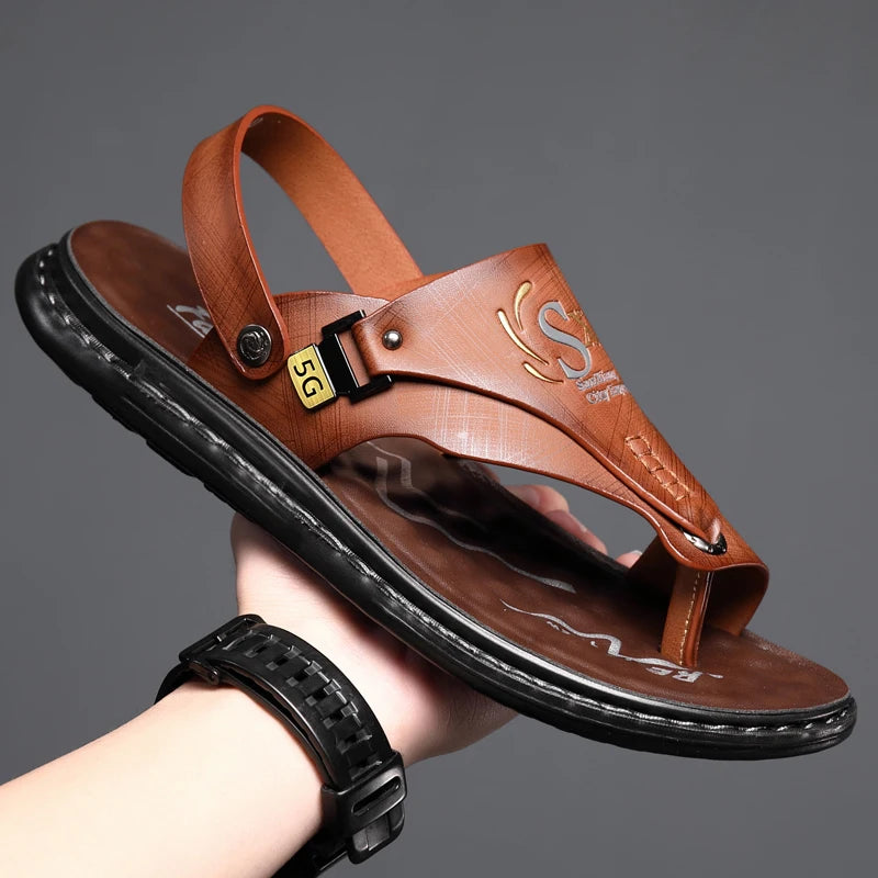 Summer Men Sandals Casual  Genuine Leather Leisure Sandals Designer Shoes Men