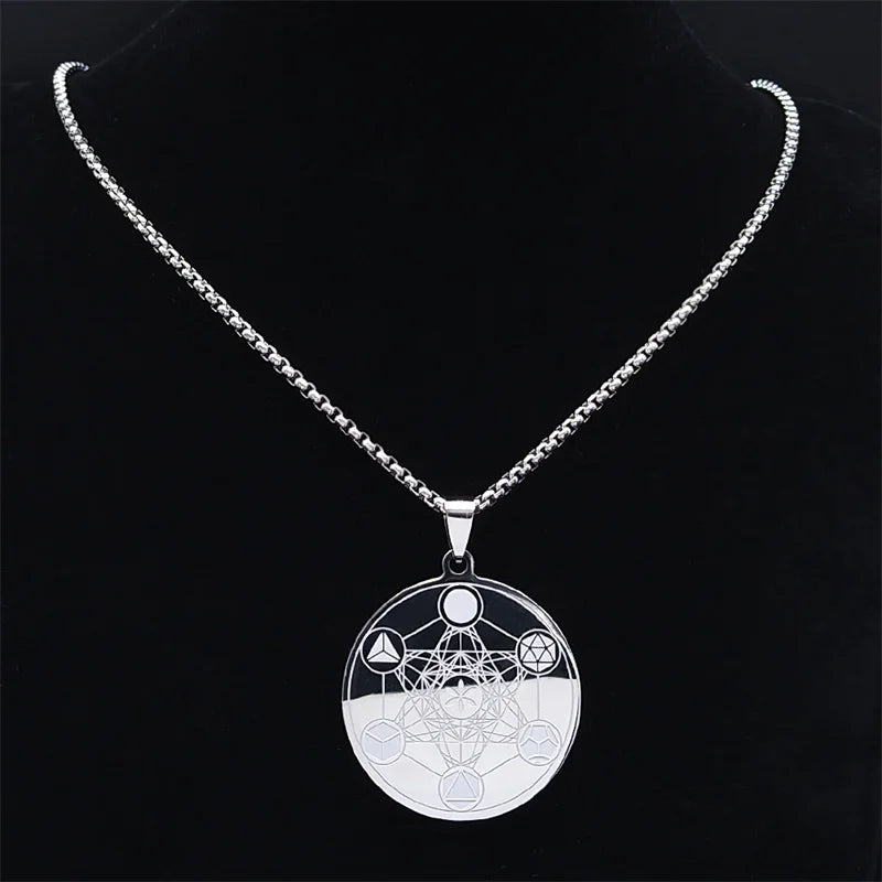 Angel Seal Archangel Metatron Cube Pendant Necklace for Women Men Stainless Steel Flower of Life Jewelry flor de la vida collar