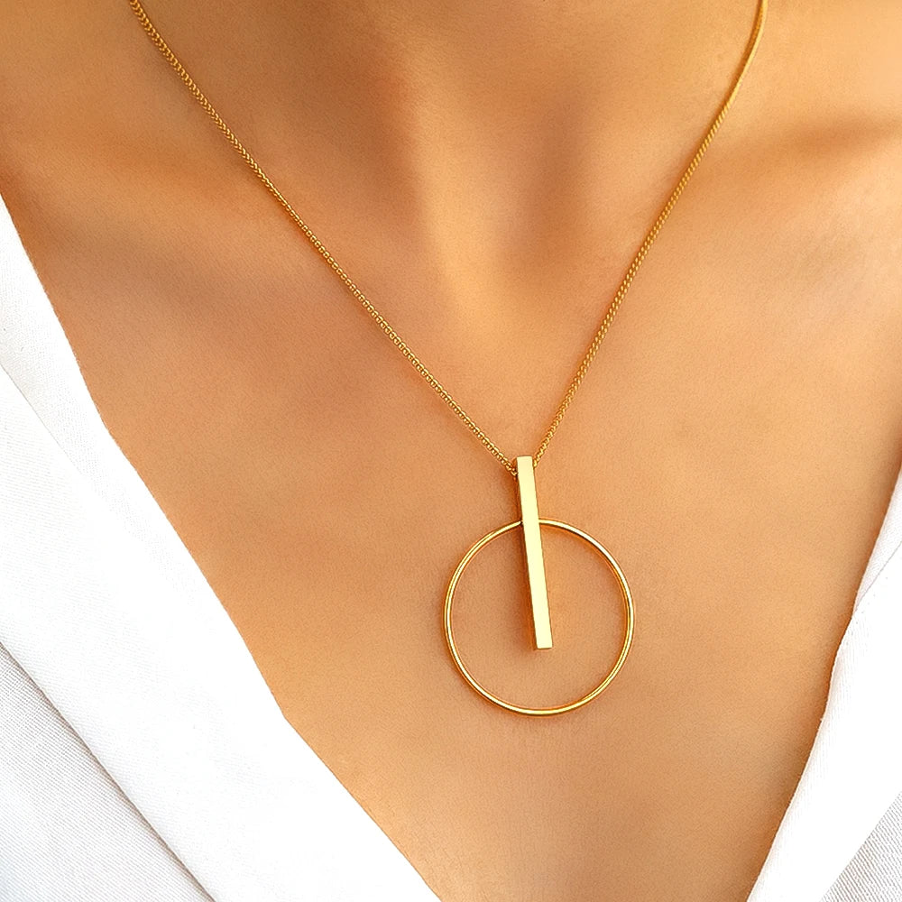 Stainless Steel Necklaces Minimalist Circle Sticks Pendants Popular Street Girl Choker Clavicle Chain Necklace For Women Jewelry