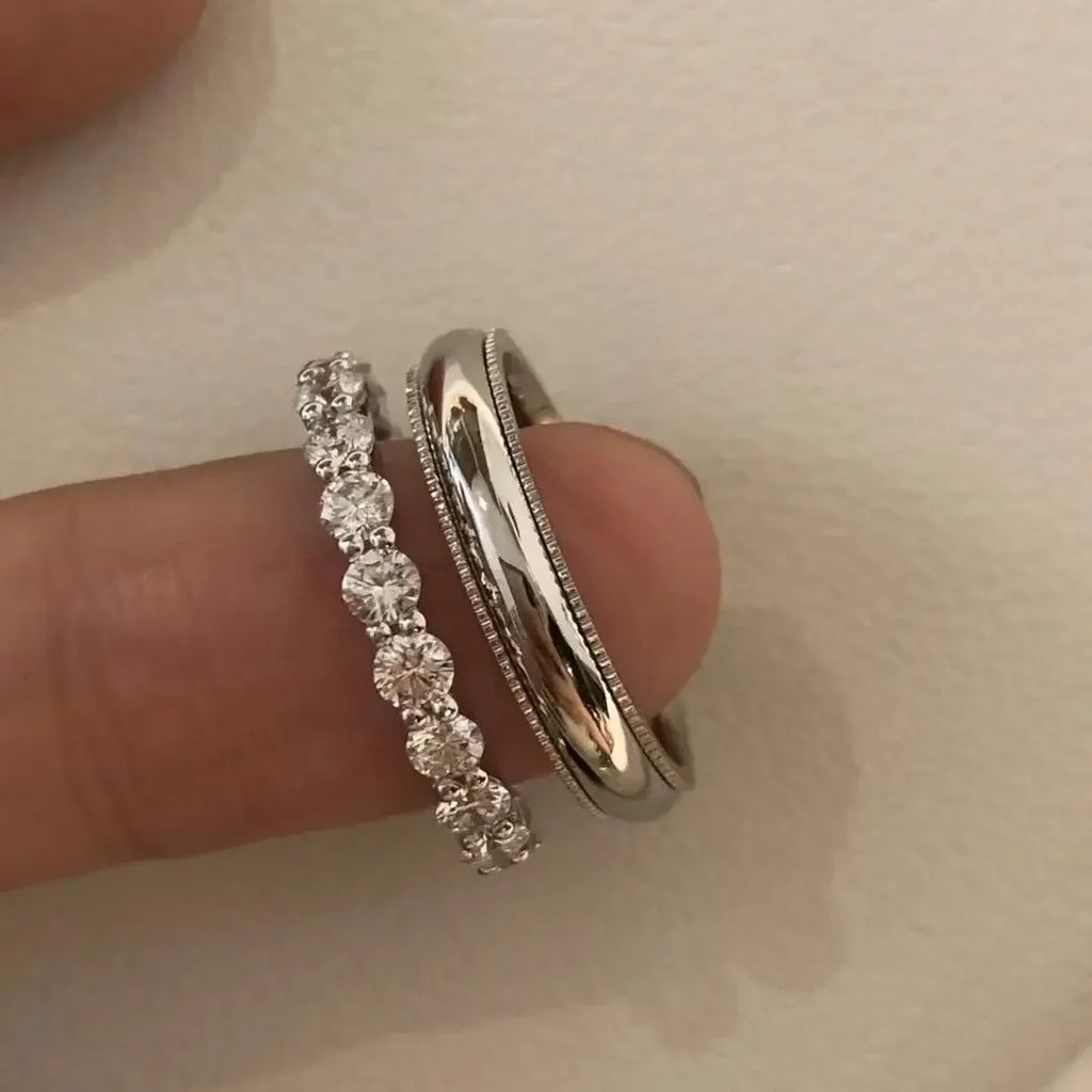 S925 Sterling Silver Simple Versatile Romantic Couple Marriage Proposal Ring Stacked Wearing Full Circle Diamond Men Diamond