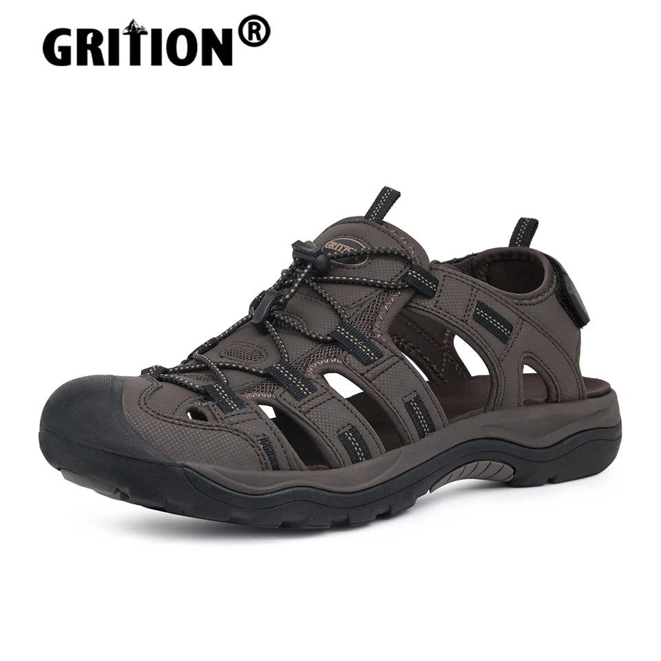 GRITION Men Outdoor Sandals Flat Casual Non Slip Quick Drying Male Beach Shoes Hiking Walking Breathable Fashion Big Size 46 New