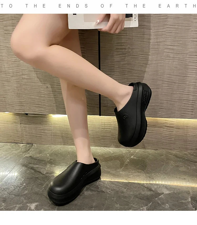 New Women's Hole Shoes Summer EVA Thick Sole Elevated Sandals Comfortable Anti Slip Baotou Beach Garden Shoes Indoor Slippers