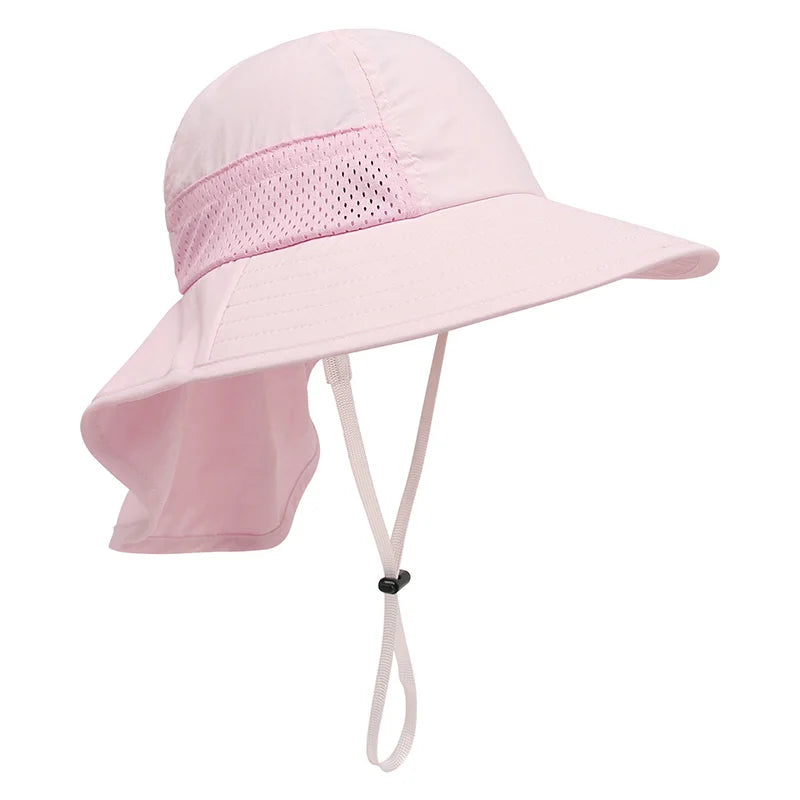 Summer Mesh Shawl Hat for Baby UV Protection Kids Bucket Hats with Windproof Rope Adjustable Light Breathable Beach Accessories