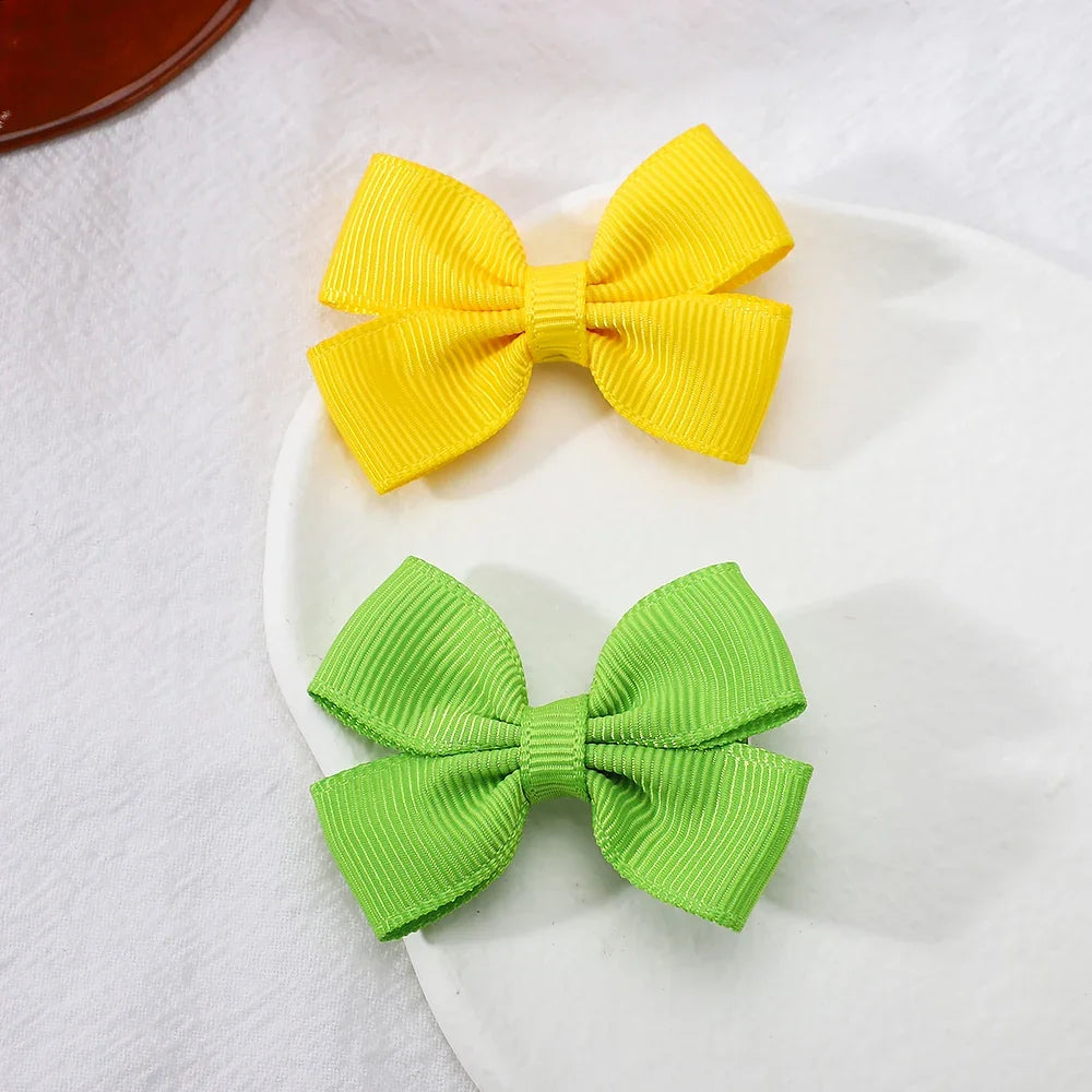 5Pcs/Set Solid Hairpins for Baby Grosgrain Ribbon Bows Hair Clips Boutique Handmade Headwear Girls Baby Hair Accessories