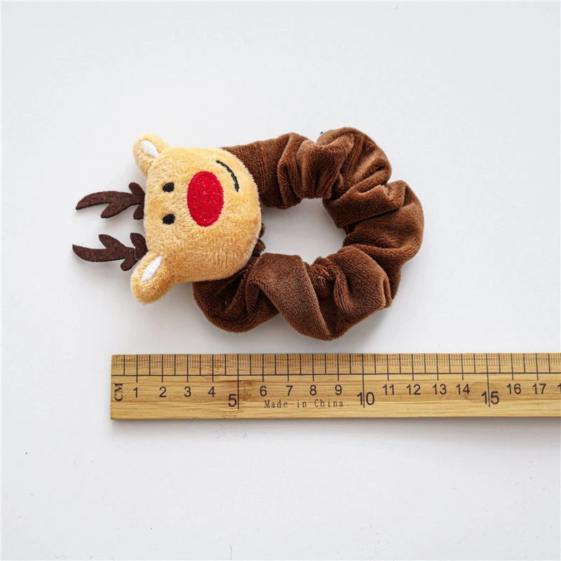Girls Christmas Flannel Ponytail Holder Hair Ties Santa Claus Elk Velvet Hair Rope Creative Kids Scrunchies Hair Accessories