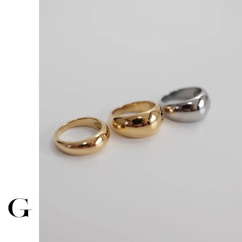 GHIDBK 2021 Hot Sale Minimalist Street Style Irregular Gold/Silver Color Arc Glossy Stainless Steel Rings Women Fashion Jewelry