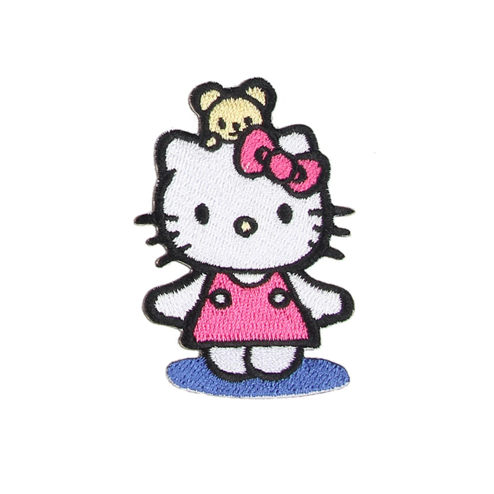 Hello Kitty Sanrio Self Adhesive Girl Embroidery Cloth Patch Size Cartoon Kawaii Fashion Clothes Back Glue Ironing Patch Gifts