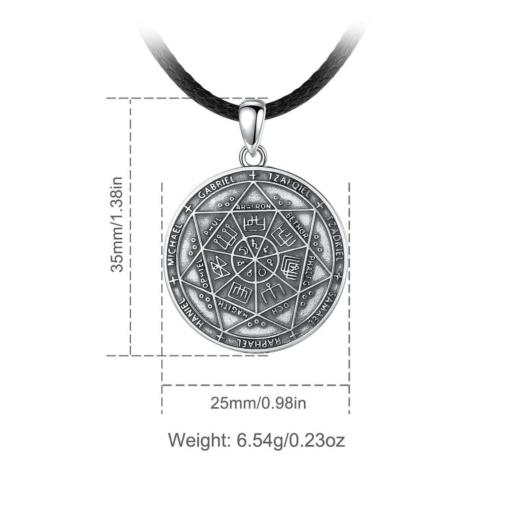 Eudora 925 Sterling Silver Seal of Seven Archangels Necklace Pentagram Amulet Pendant Men Women Vintage Personality Jewelry