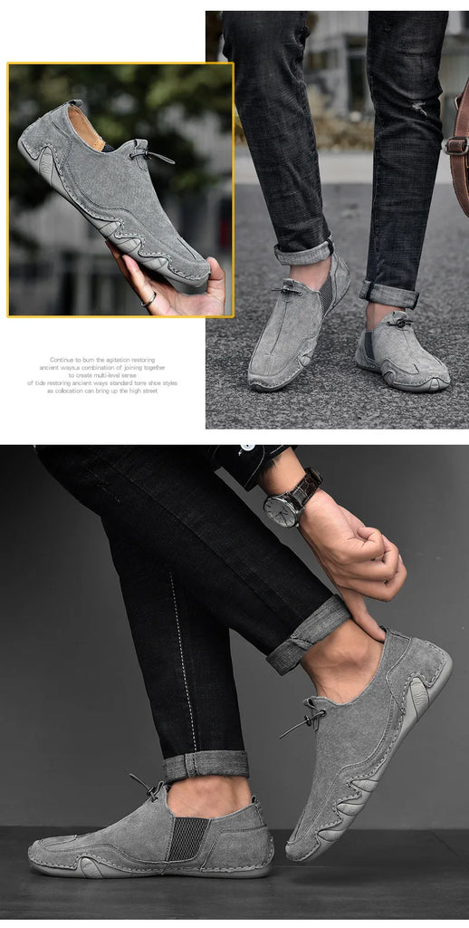 loafers Leather Shoes Men Fashion High Quality Luxury Brand Comfortable Men Casual Driving Shoes Plus Size Elastic Holes Shoes