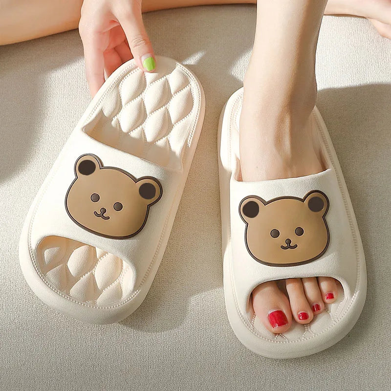 New EVA Trend Cartoon Bear Slippers Couple Home thick sole Slippers Anti slip Bathroom Slippers Casual Women's soft sole Slipper