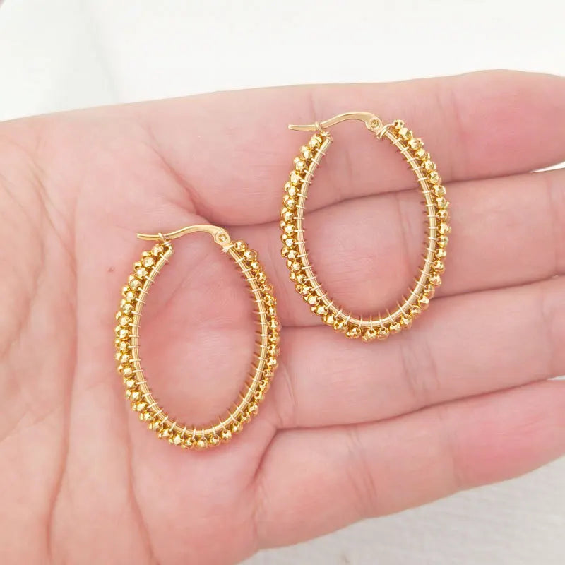 Rice bead earrings Circle Crystal Originality Geometry Multilayer Hand knitting Bohemia Alloy Fashion Simple Beaded earrings