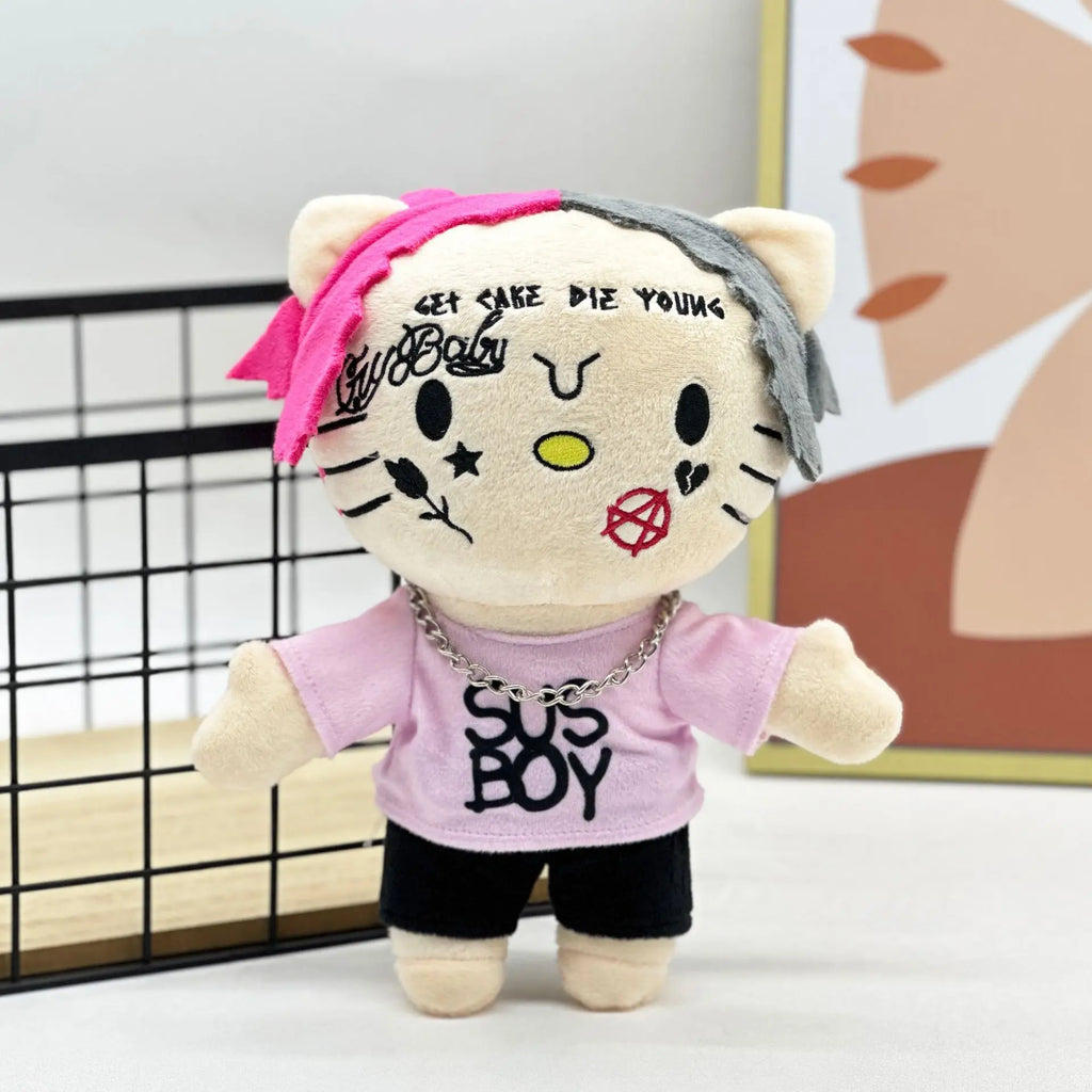 In Stock Travis Scott LIL PEEP Plush Anime Plush Toy Doll with Pink Clothes Necklace Stuffed Soft Plush Toys Fans Collect Gifts