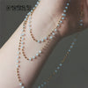 Light Blue Glass Handmade Bead Chain Necklace Women Stainless Steel Plated 18k Gold Creative Charm European Party Jewelry