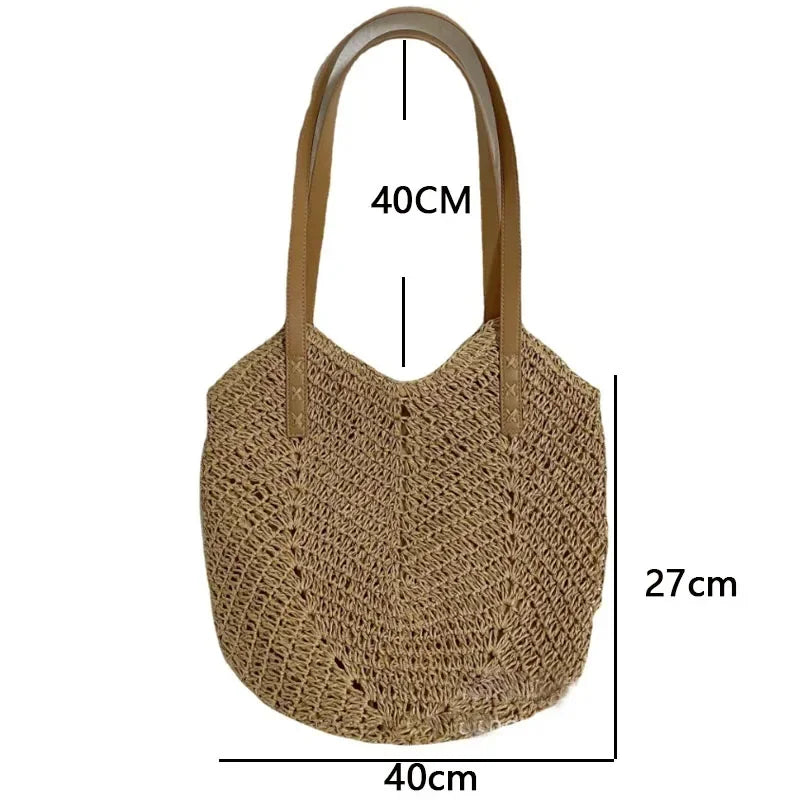 Summer Straw Bags for Women Straw Shoulder Bags Rattan Woven Top Handle Bag Hollow Raffia Crochet Beach Bag Casual Handbags 2023