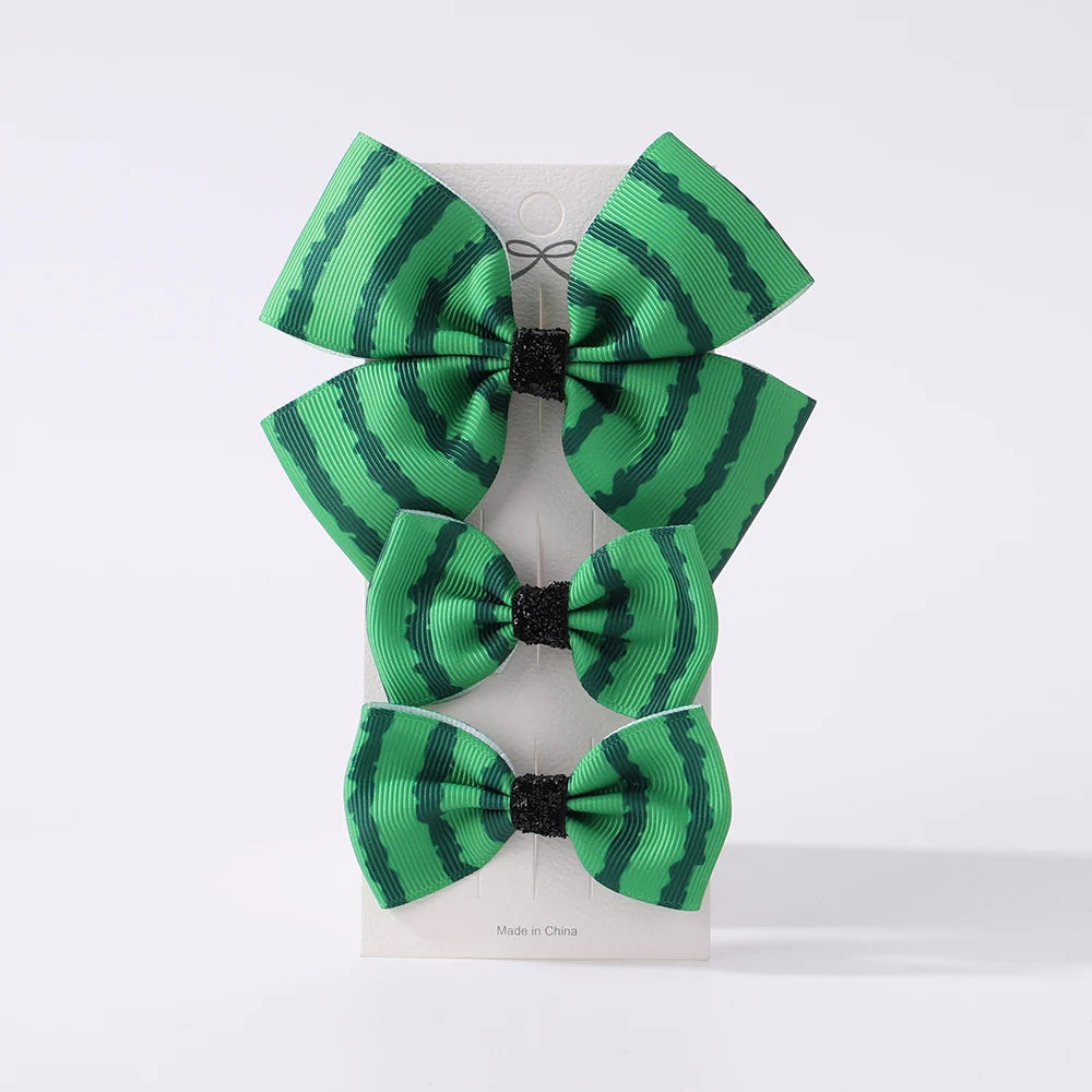 3 Pcs/Set Girls Cute Watermelon Print Bowknot Hair Clip Kids Lovely Colorful Hairpins Headwear Children Summer Hair Accessories