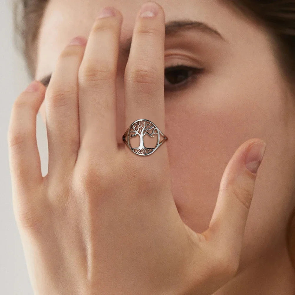 Skyrim stainless steel tree of life ring for women vintage amulet finger rings jewelry mother's day gift 2024