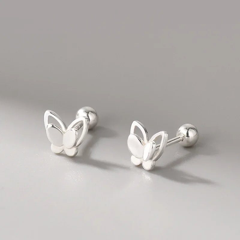 925 Sterling Silver Double Butterfly Stud Earrings for Women Funny Animal Smooth Surface Earring Girl Birthday Piercing Jewelry