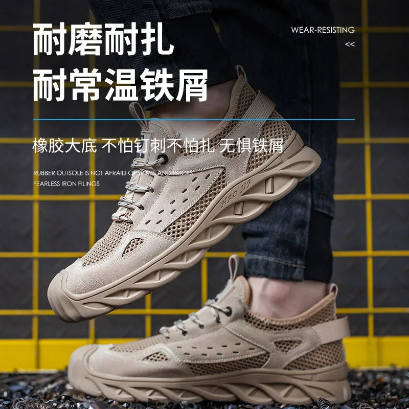 Breathable Summer Safety Work Shoes For Men Insulation 6KV Plastic Toe Anti-smash Non-slip Indestructible Boots Male Footwear