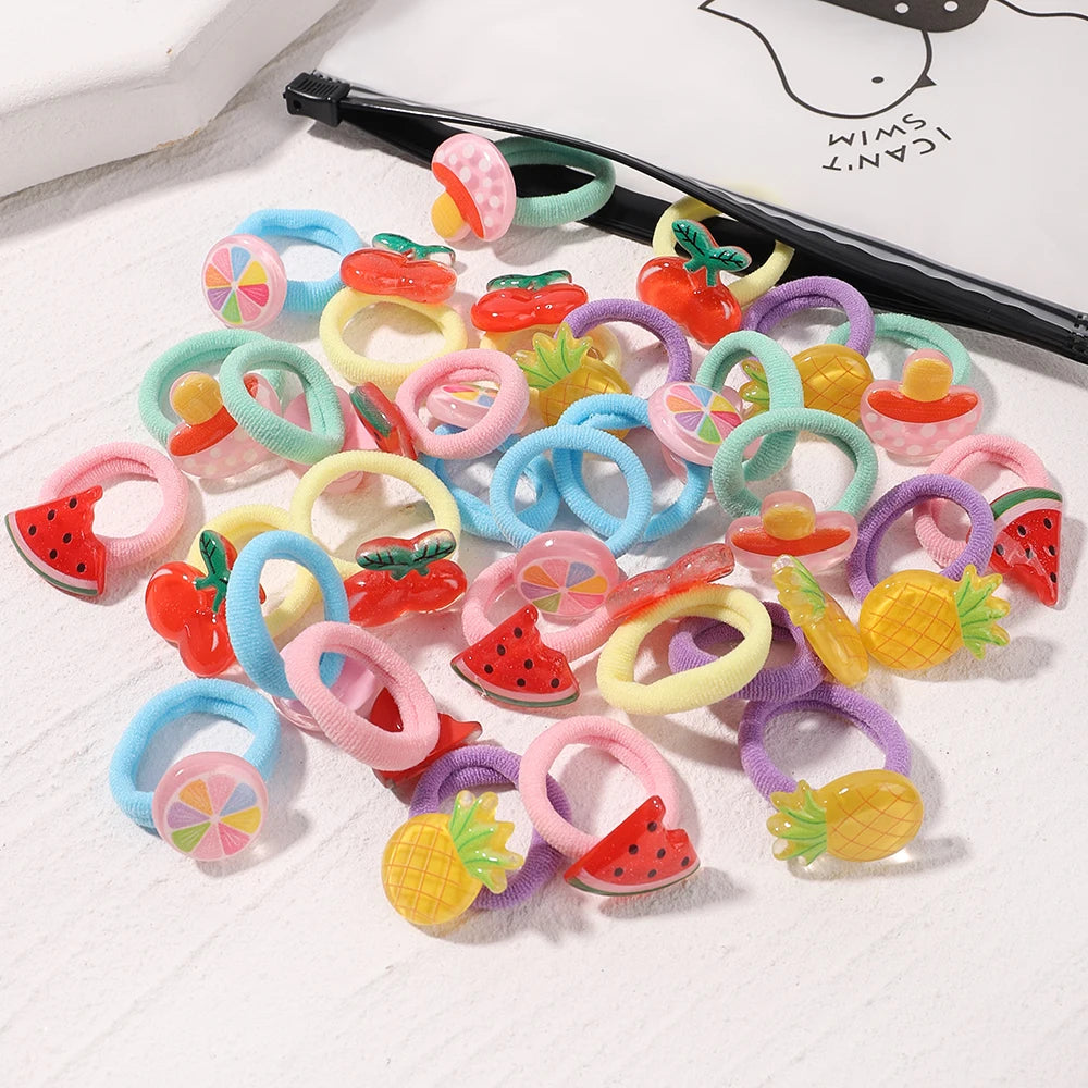 10pcs Lovely Cartoon Kids Elastic Hair Bands Girls Candy Macaron Hair Ties Ropes Stripe Ponytail Holder Baby Hair Accessories