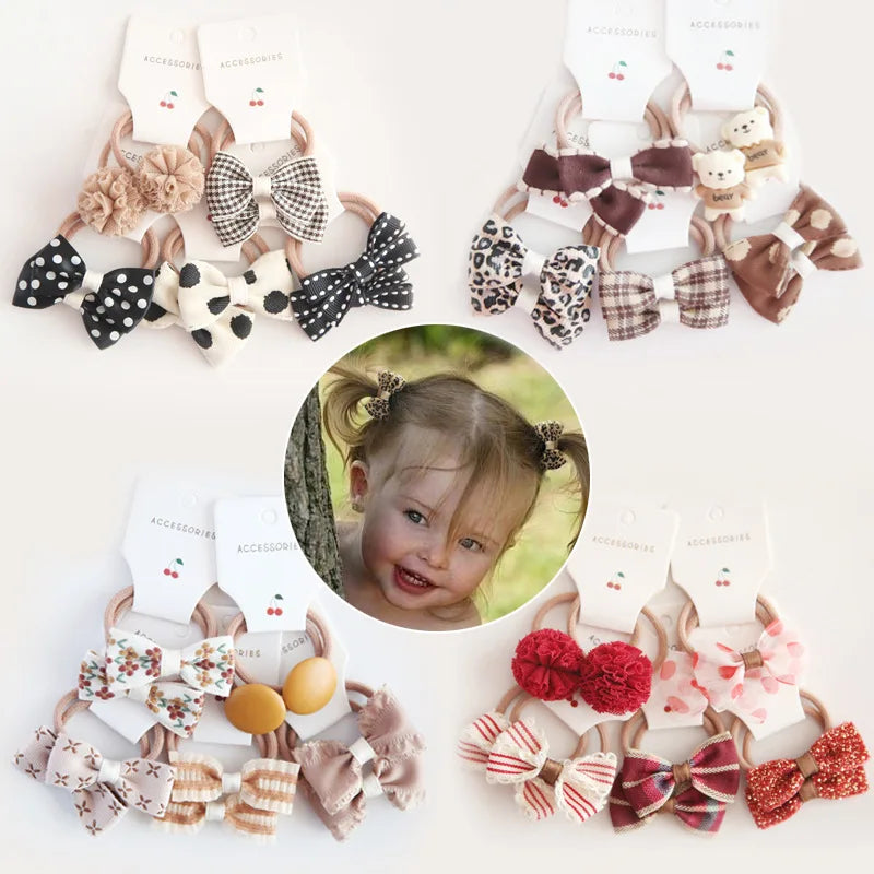 10Pcs/Lot  Children's Cute Headwear Hair Accessories Baby's Basic Bow Tie Band Set Small Scrunchie Kids Elastic Hair Ties