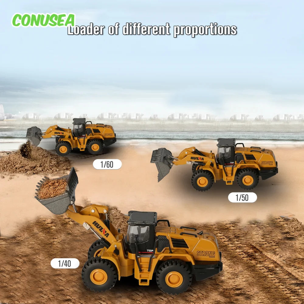 HUINA 1813 1/60 Mini Non-Remote Control Metal Alloy Road Roller Loader Engineering Truck Construction Car Adult Gifts Kids Toys