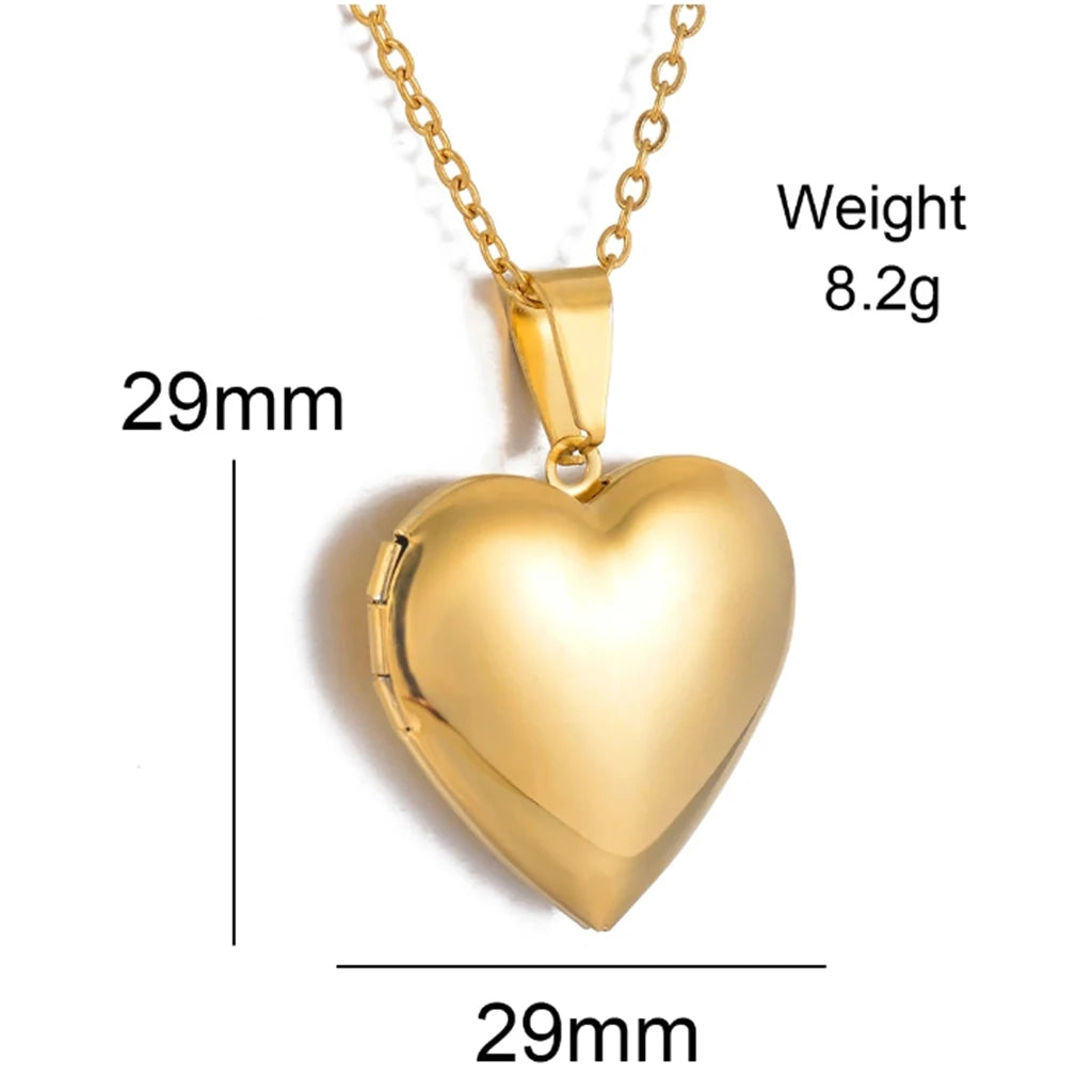 Love Heart Photo Locket Charm Pendant Necklace Stainless Steel Blank Memory DIY Openable Jewelry For Men Women Gifts