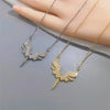 Fashion Retro Angel Wing Necklace Light Luxury Micro-set Pendant Simple Design Stainless Steel Clavicle Chain Gift