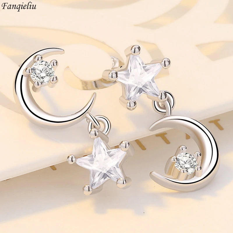 Fanqieliu 925 Silver Needle Crystal Zircon Moon Star Drop Earrings For Woman New Jewelry Fashion FQL23561