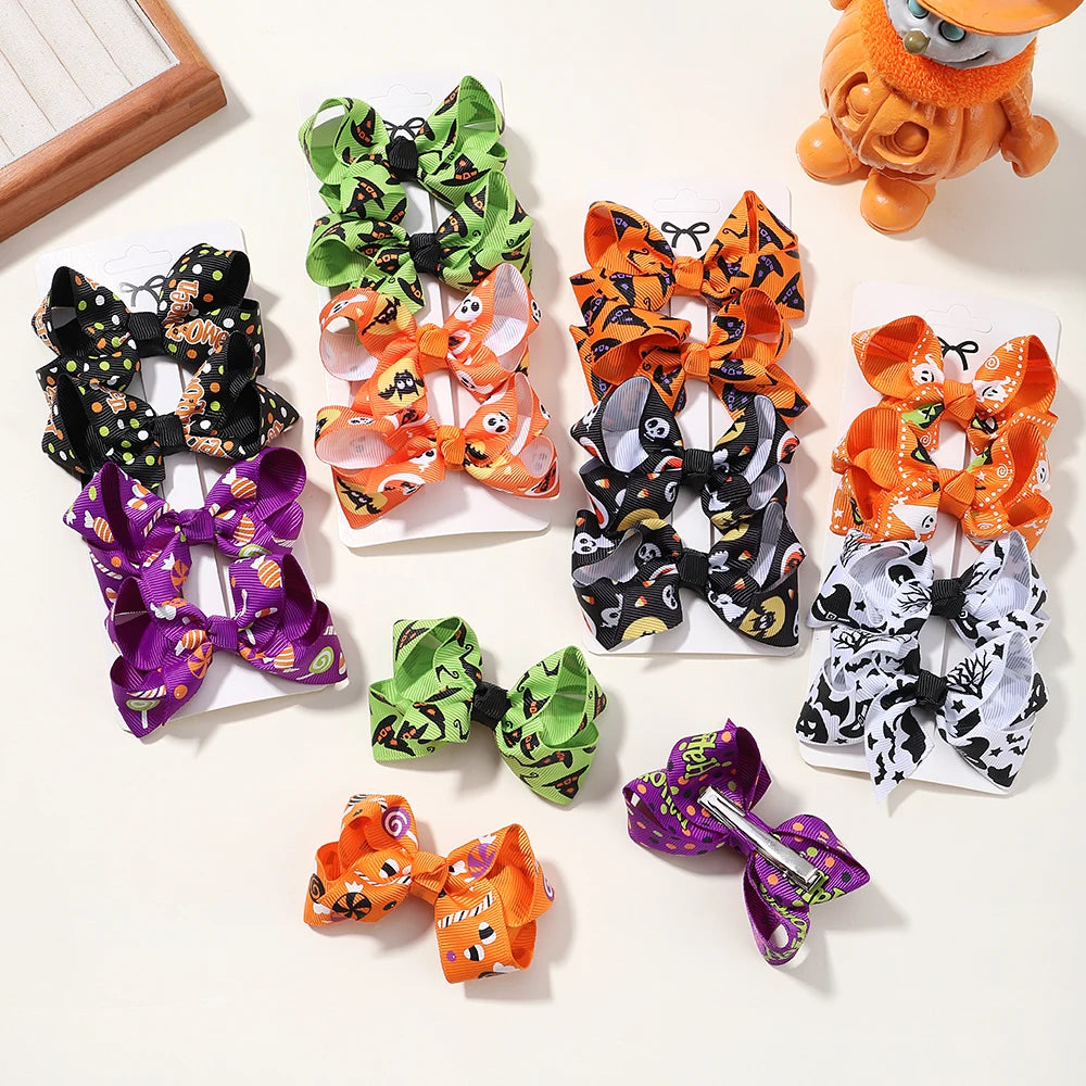 4Pcs/Set Cute Halloween Bow Hair Clip Fashion Kids Girl Hairpin Party Decoration Barrettes Baby Hair Accessories Gift Wholesale