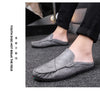 New 2023Half Shoes For Men Leather Half Slipper Slip On 3 Colors Flat Italian Style Fashion Driving Shoes Man Ciabatte