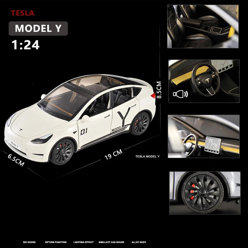 1:24 Teslas Model Y SUV Alloy Car Model Diecast Metal Toy Vehicle Car Model Simulation Sound and Light Collection Childrens Gift