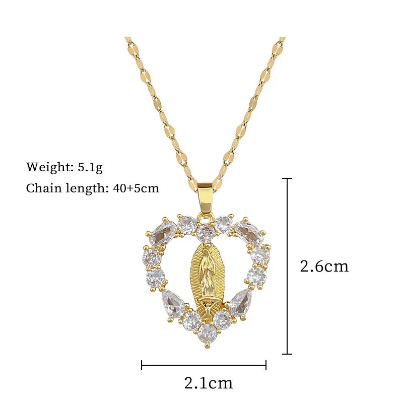 Fashionable and Charming Virgin Mary Love Micro-set Necklace, Classic and Versatile Stainless Steel Gorgeous Clavicle Chain