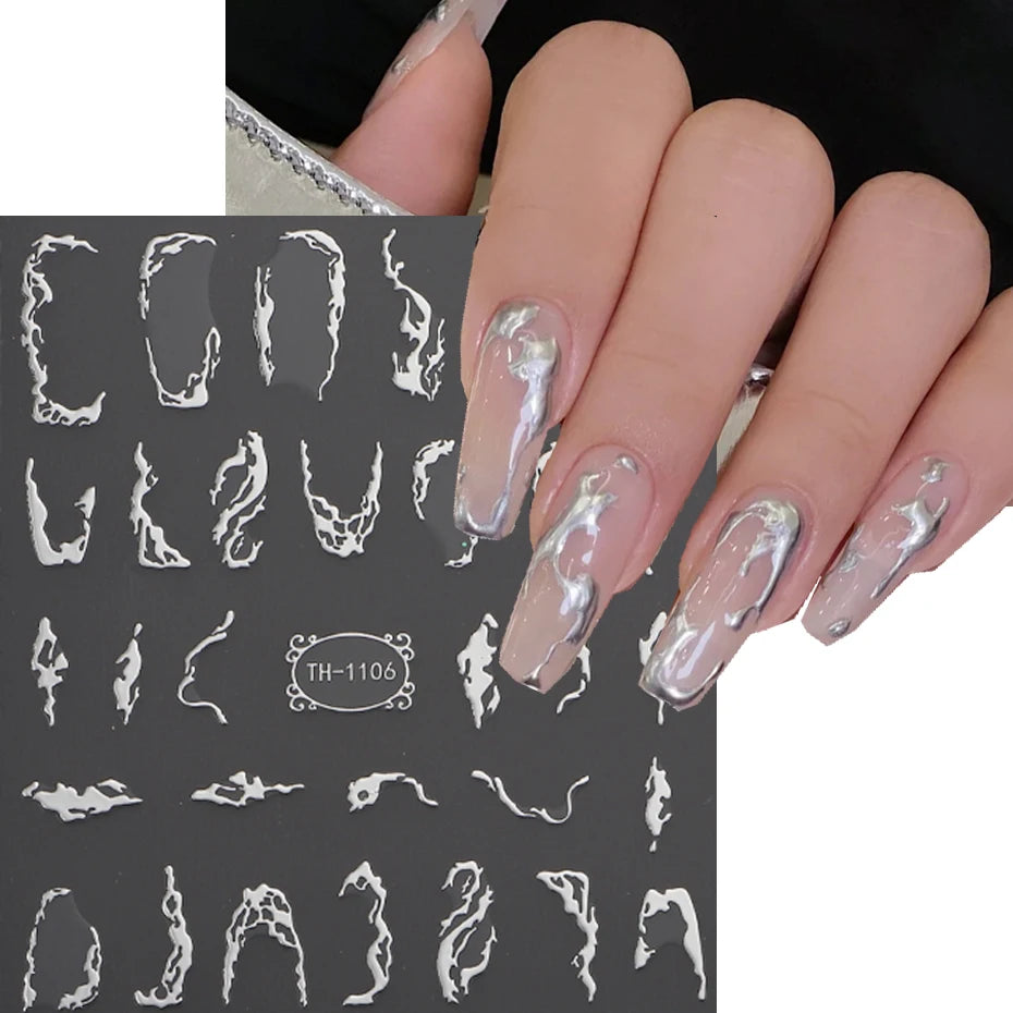 Metal Line Nail Stickers 3D Silver Gold Thorns Vine Curve Stripe Lines Tape Swirl Sliders Manicure Adhesive Gel Nail Art Decals