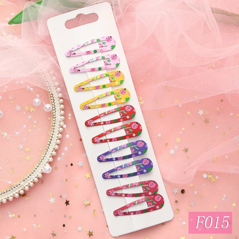 10PCS Cartoon Cute High Quality Printing Snap Hair Clips For Kids Solid Matel Hairpins Girls Hair Accessories Clips