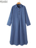 ZANZEA Women 2024 Spring Long Shirt Dress Oversize Long Sleeve Robe Vintage Denim Blue Dresses Casual Loose Buttons Up Vestidos