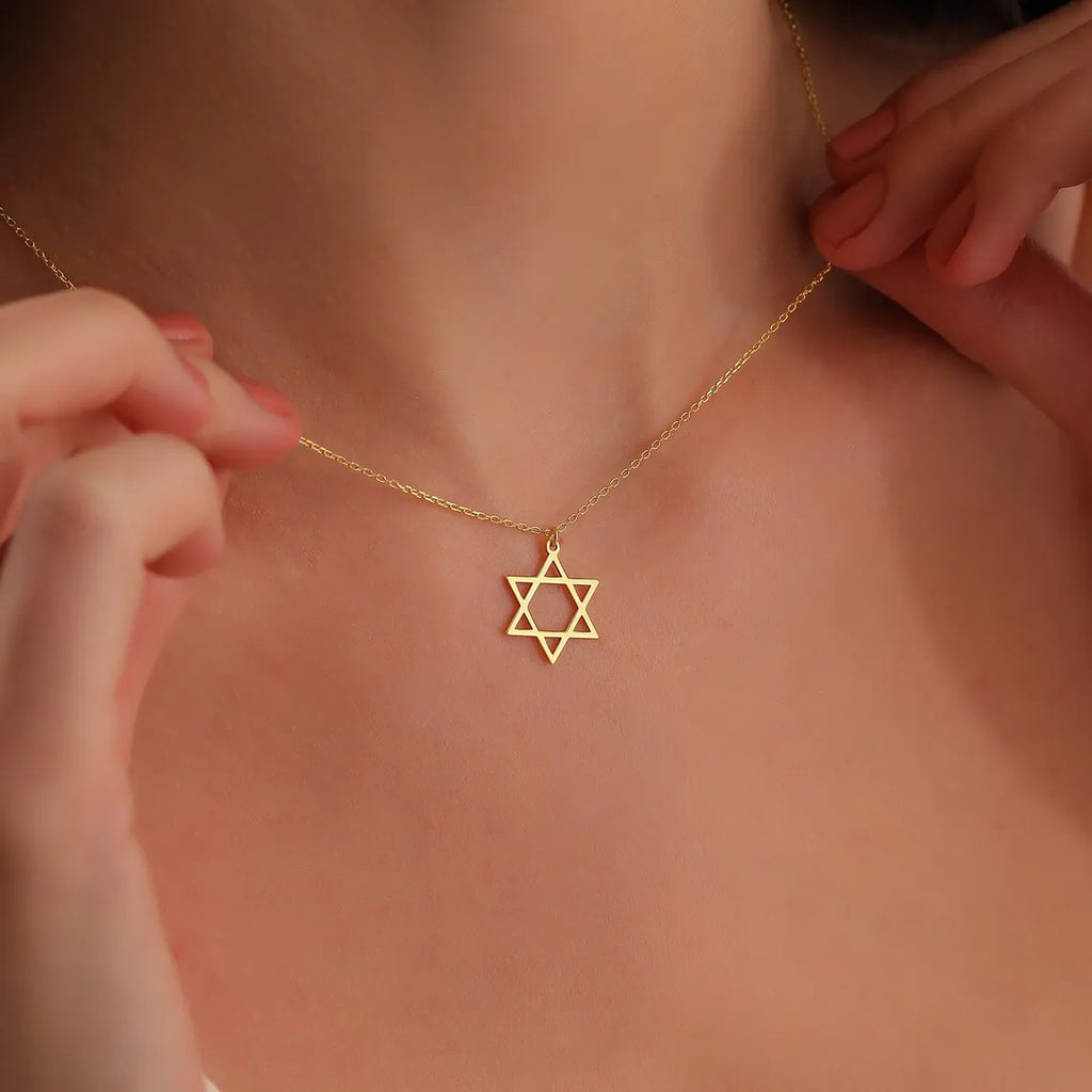 Fashion Mogen Star of David Pendant Necklace for Women Stainless Steel Jewish Symbols Necklace Men's Religious Amulet Jewelry