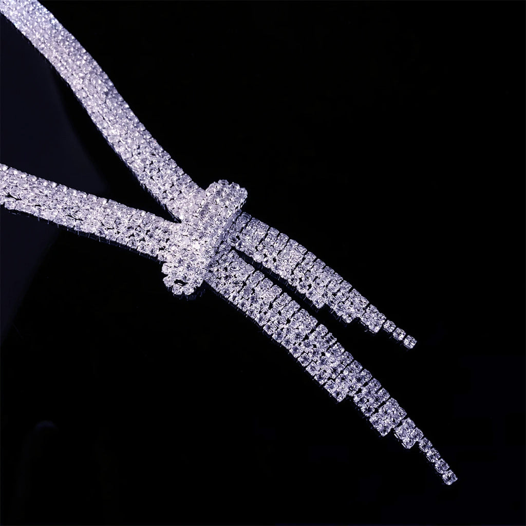 Exquisite Shiny Bow Crystal Necklace Set Jewelry Fashion Luxury Bridal Wedding Party Rhinestone Jewelry Necklace Accessories