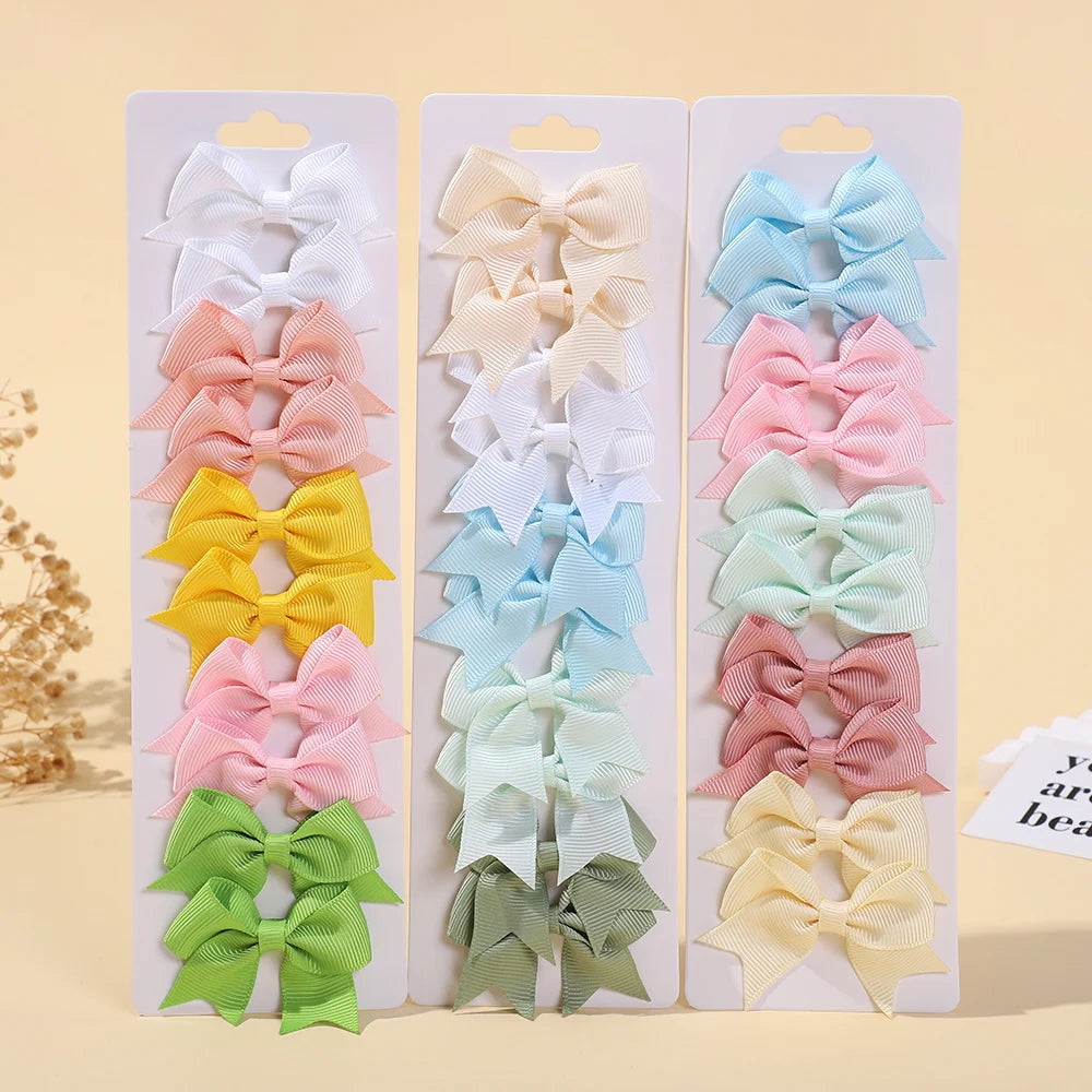 10Pcs/Set Classical Solid Ribbon Bow Hair Clips for Kids Girl Handmade Bows Hairpin Barrettes Headwear Children Hair Accessories