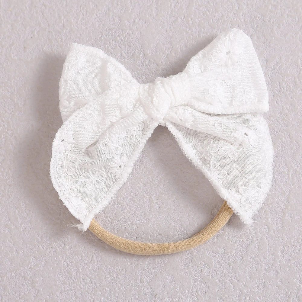 Headband for Baby Girls White Soft Lace Hair Bows Elastic Soft Seamless Hairband Newborn Kids Headwear Baby Hair Accessories