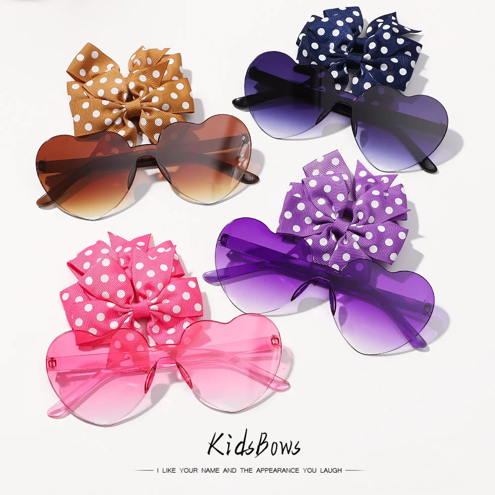 3Pcs/Pack Solid Dot Hair Bows Clip Girls Boutique Bowknot Hair Clips Kids Colorful Heart Sun Glasses Children Hair Accessories