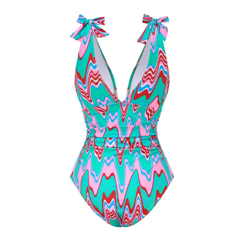 One Piece Swimsuit Bow Tie Shoulder Strap Swimwear Women Tassel Skirt Beachwear Luxury Bathing Suit 2024 New Beach Wear Vacation