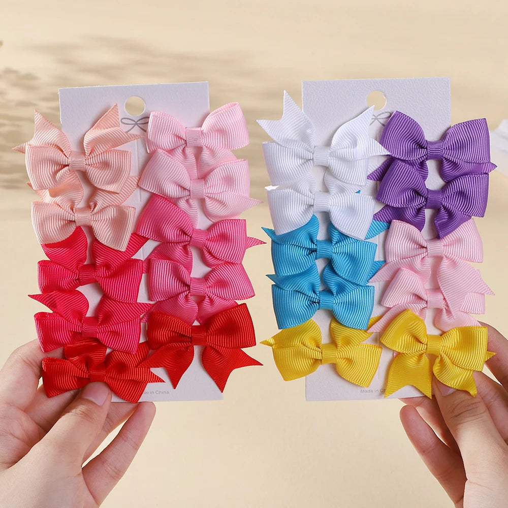 10Pcs/Set Classical Solid Ribbon Bow Hair Clips for Kids Girl Handmade Bows Hairpin Barrettes Headwear Children Hair Accessories