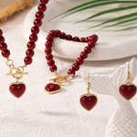 Load image into Gallery viewer, 3 PCS Set Pearl Effected Rose Charm Imitation Pearl Necklace Bracelet Earring Stud Set Heart Pendant Necklace Jewelry Set Gift
