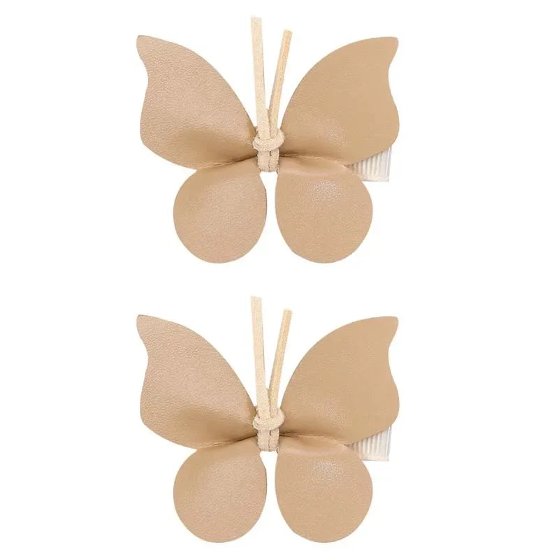 Oaoleer 2Pcs Classic Solid Butterfly Hair Clip For Kids Girls Cute Leather Bow Hairpin Barrettes baby Headdress Hair Accessories