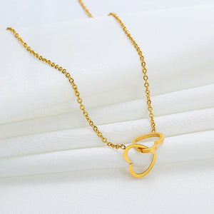 Stainless Steel Double Heart Interlocking Clavicle Chain Necklace for Women Elegant Romantic Choker Pendant Necklaces Jewelry