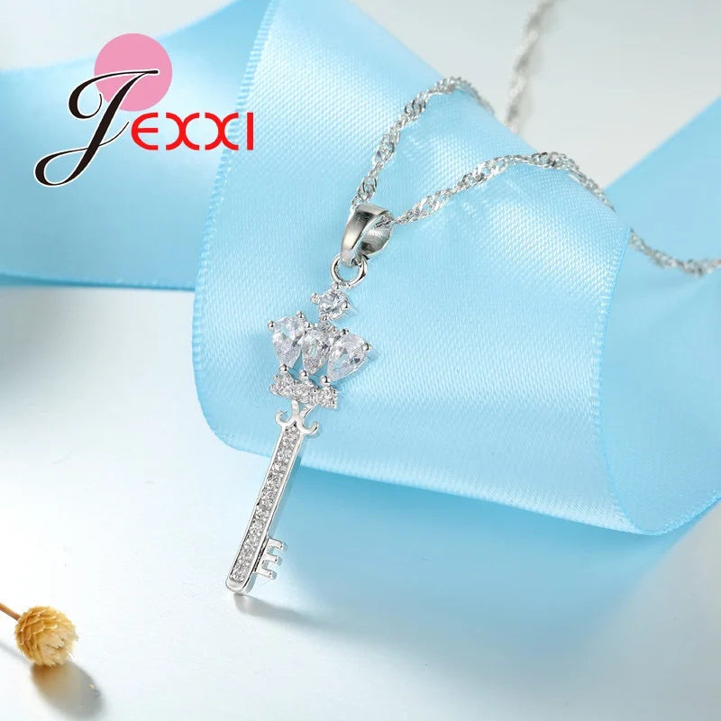 Fashion Lamp Design Silver Color Crystal Jewelry Set For Women Anniversary Gift Necklace Pendent And Earrings New Arrival