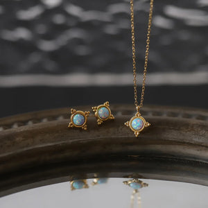 316l Stainless Steel Imitation Opal Stone Colorful Small Pendant Stud Earrings Necklace Set Prevent Allergy Jewelry